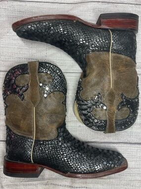 Ferrini Women’s 8.5 Python Print Leather Foot Western Square Toe Boots